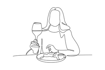 Simple continuous line draw of dinner activity idea. Simple line, creativity, vector.