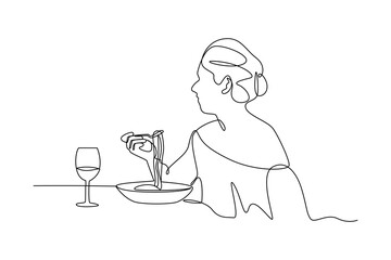 Simple continuous line draw of dinner activity idea. Simple line, creativity, vector.