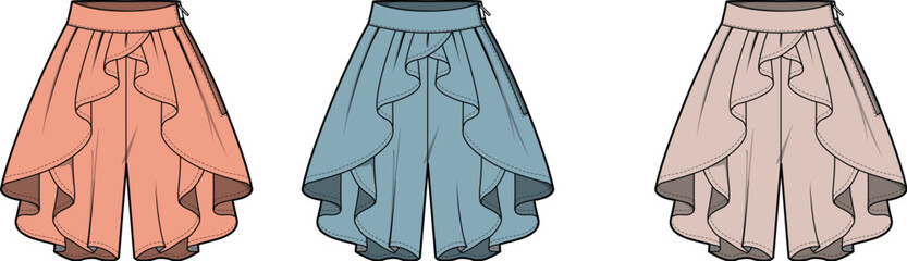 Fashion Illustration Stylish Harem Pants Set in Diverse Pastel Colors