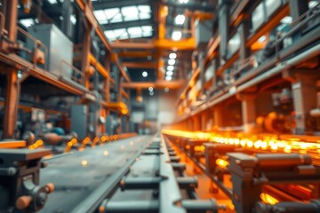 Naklejka premium Generative AI industrial production line with glowing elements.