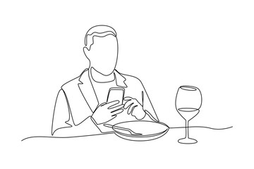 Simple continuous line draw of dinner activity idea. Simple line, creativity, vector.