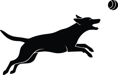 Black dog leaping for ball silhouette