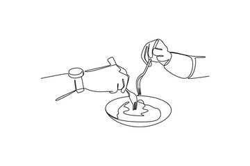 Simple continuous line draw of dinner activity idea. Simple line, creativity, vector.