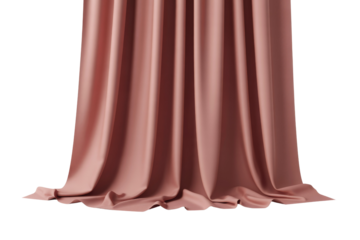 A luxurious, flowing pink-brown curtain draped elegantly, gathered at the top and pooling softly on the floor. Perfect for theatrical or elegant design elements. background removed
