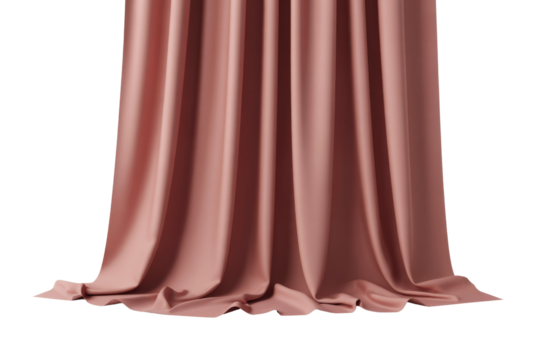 A luxurious, flowing pink-brown curtain draped elegantly, gathered at the top and pooling softly on the floor. Perfect for theatrical or elegant design elements. background removed