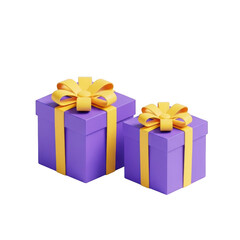 Obraz premium Two purple gift boxes with yellow ribbons celebrate special occasions transparent background