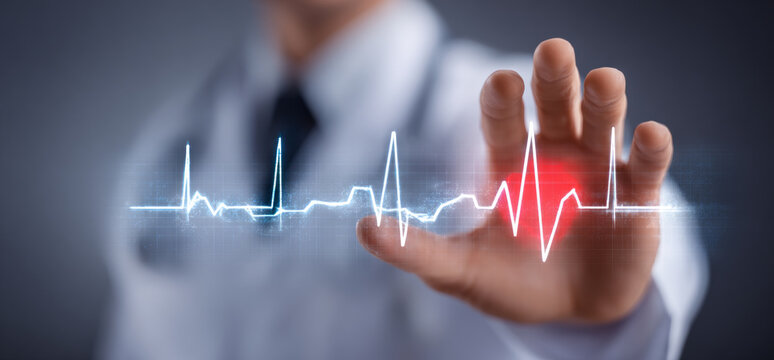 Doctor hand heartbeat pulse, medical concept, cardiology care, emergency alert - Powered by Adobe
