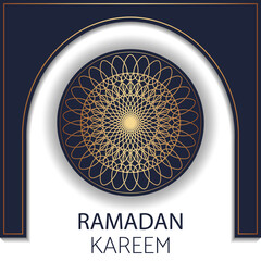 Islamic geometric ornament arch frame vector, Ramadan Kareem greeting background, Islamic decorative pattern, mosque window shape, gold arabesque border, isolated on transparent background