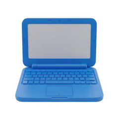 Bright blue open laptop computer displaying a light gray screen with keyboard and trackpad transparent background