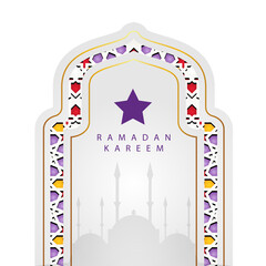 Islamic geometric ornament arch frame vector, Ramadan Kareem greeting background, Islamic decorative pattern, mosque window shape, gold arabesque border, isolated on transparent background