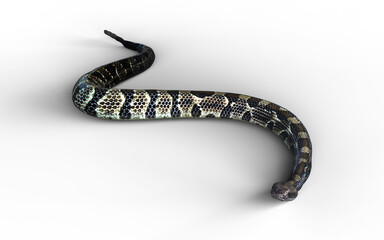 3d Illustration of A majestic Timber Rattlesnake glides in elegant S-curves, displaying its intricate scales and warning tail.