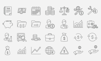 Collection of Line Icons Representing Financial and Business Concepts