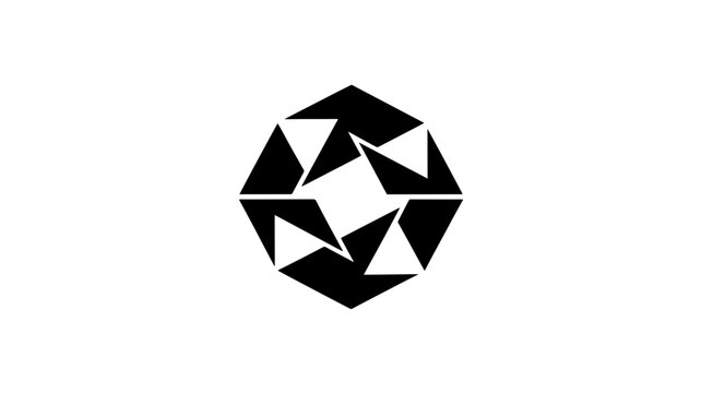 A striking abstract geometric logo design featuring a central flowerlike shape formed by interconnected triangles, creating a sense of motion and balance