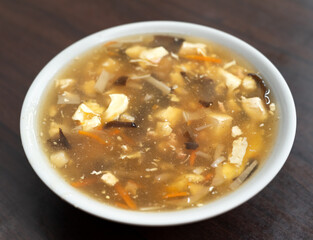 Delicious Hot and Sour Soup served in a bowl.