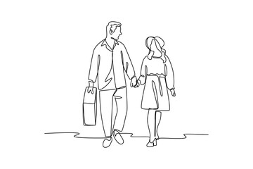Simple continuous line draw of honeymoon idea and activity. Simple line, creativity, vector.