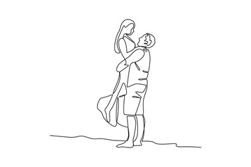 Simple continuous line draw of honeymoon idea and activity. Simple line, creativity, vector.