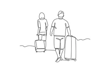 Simple continuous line draw of honeymoon idea and activity. Simple line, creativity, vector.