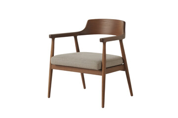 Elegant dark wood armchair featuring a curved backrest and light beige upholstered seat, ideal for contemporary interiors. background removed