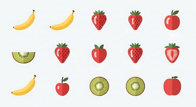 Collection of Fresh Fruits and Berries Isolated on White Background.