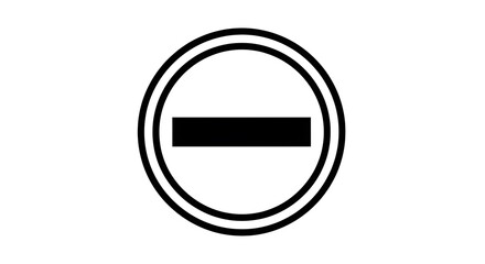 Black Minus Sign in Double Circle on White Background.