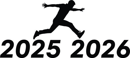 Silhouette of a man jumping over 2025 to 2026, symbolizing progress and achievement in coming year