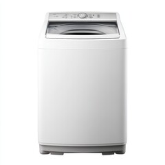 Top Load Washer: Steel Front Load Washing Machine with Open Integrated Control Panel on White Background