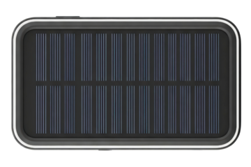 Portable rectangular solar panel power bank for charging devices isolated on a transparent background