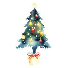 Decorated christmas tree with gifts isolated on transparent background isolated on white background