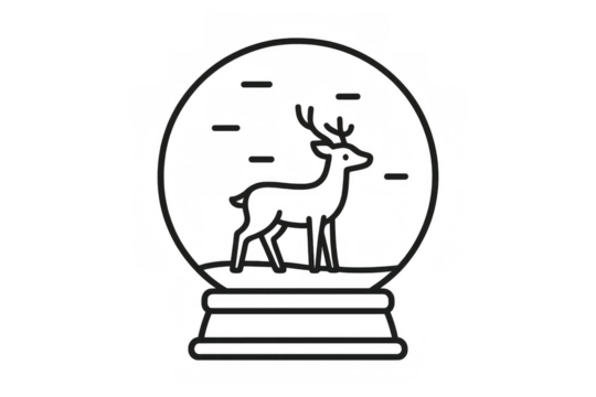 Christmas snow globe with deer line art icon illustration, celebrating winter holiday season, transparent background
