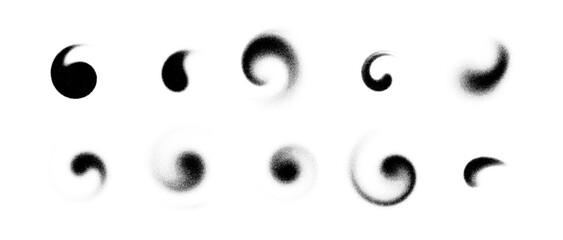 set Abstract shape swirl background with grain, gradient, and noise effects. Dots, spray, and halftone textures flow in liquid motion, creating a vintage, gritty, Y2K-inspired vector design