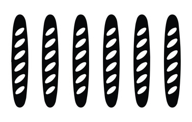 Row of Six French Baguette Silhouettes Vector Icons