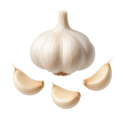 Garlic bulb with separate cloves covered in delicate, white papery skin.