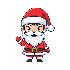 Cute cartoon Santa Claus character with a determined expression waving his hand, isolated on a white background.