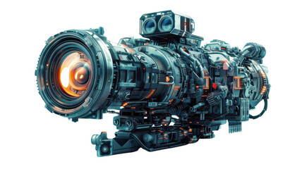 Futuristic machine with lens on transparent background