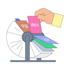 Hand managing files on rotary index, Digital document organization system