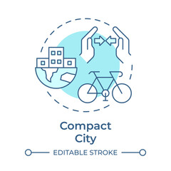 Compact city soft blue concept icon. High density mixed use neighborhoods. Sustainable urban development. Round shape line illustration. Abstract idea. Graphic design. Easy to use in booklet