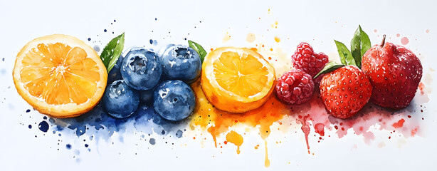 Vibrant Watercolor Fruit Medley A Burst of Freshness in a Rainbow of Colors