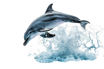Dolphin leaping from the water on transparent background