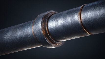 A close-up of a sturdy metal pipe and coupling, showcasing industrial strength and durability