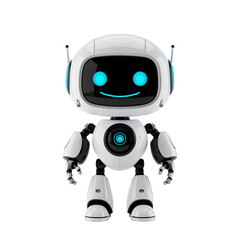 Intelligent Robot Companion: A friendly robot with a glowing face and antenna that exemplifies innovation and technology. Capturing a blend of the digital and physical worlds.