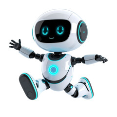 Cheerful Robot's Leap of Joy: A charming robot with a friendly design leaps forward with boundless enthusiasm.