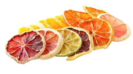 Dried citrus fruit slices view on transparent background
