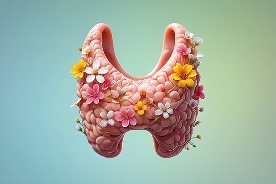  thyroid gland model adorned with delicate flowers and greenery
