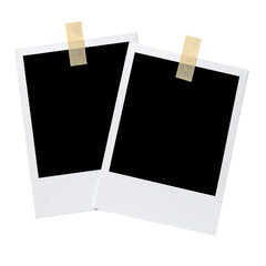 Blank Polaroids - Memory Capture: Two blank polaroid photographs, affixed with tan tape, offer a nostalgic feel, perfect for personalizing memories, capturing moments, or adding a vintage touch.