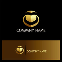 Sophisticated Business Card Design with Golden Heart-Shaped Logo and Clean Typography for Corporate Identity branding, and luxury to elevate corporate presence and branding