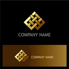 Elegant business logo in gold and black for your company's branding identity, modern geometric design for innovative brand aesthetic, showcasing woven pattern in luxury style