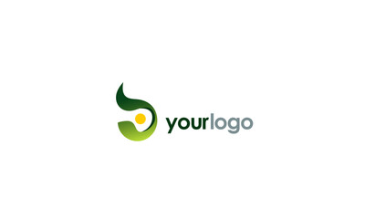 Striking logo design with a fluid green leaf shape encircling a radiant yellow dot, representing growth, harmony, and vitality, ideal for eco-friendly businesses or brands.