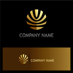 Elegant Gold Emblem for Brand Recognition: Sophisticated Corporate Design featuring Abstract Geometric Forms for Business Identity and Modern Visual Communication on Dark Backdrop