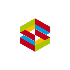 Abstract geometric construct representing unity and collaboration through vibrant color interplay, creating an engaging symbol for creative design and modern visual communication
