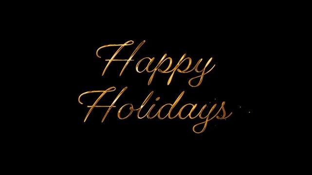 Happy Holidays Golden Script Typography Animation on Transparent Background and Green Screen. Alpha Channel Included.